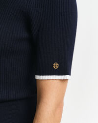 Kortærmet sweater med crewneck og kontrastfarvet ribstrik