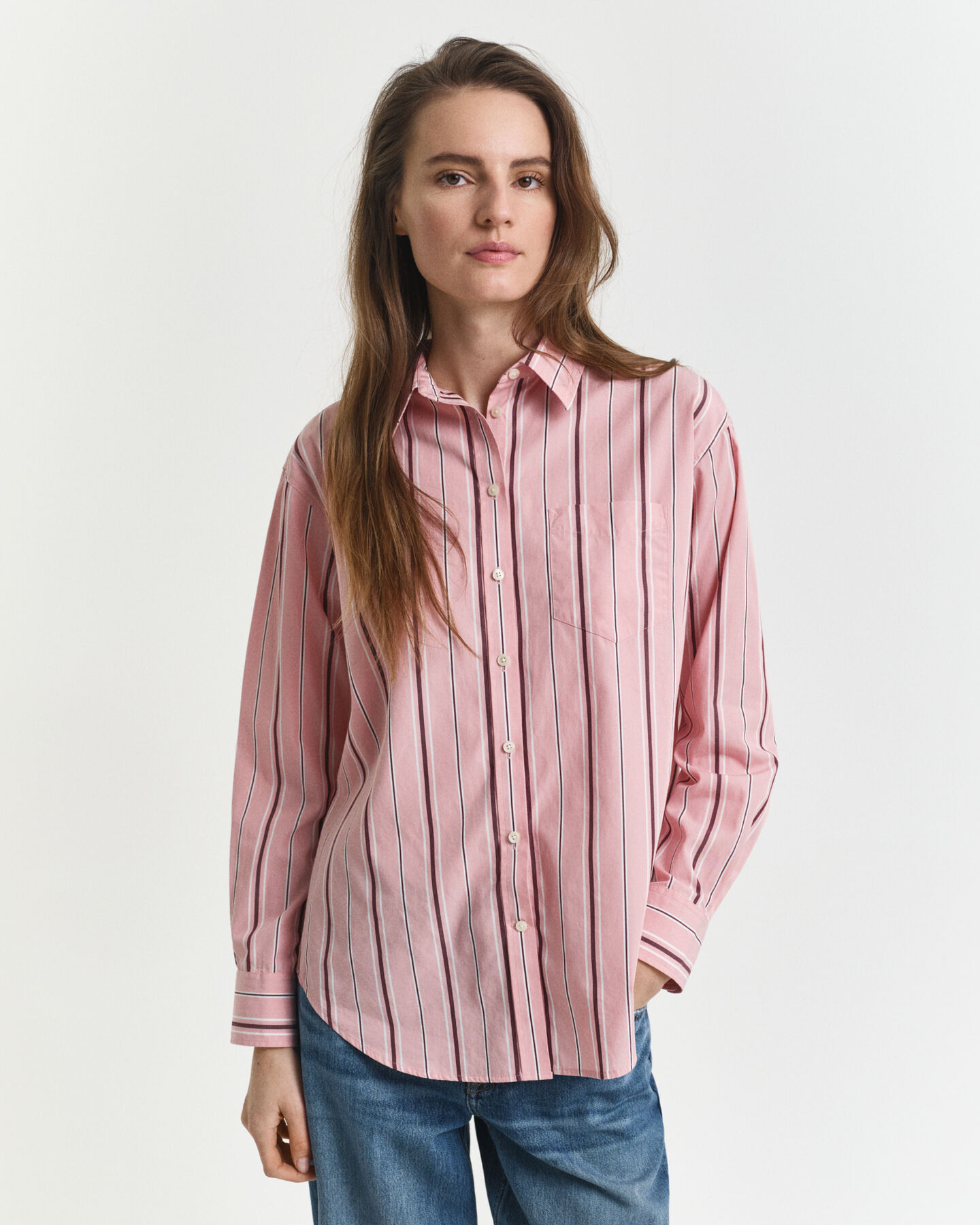 Relaxed fit klassisk stribet poplin-skjorte
