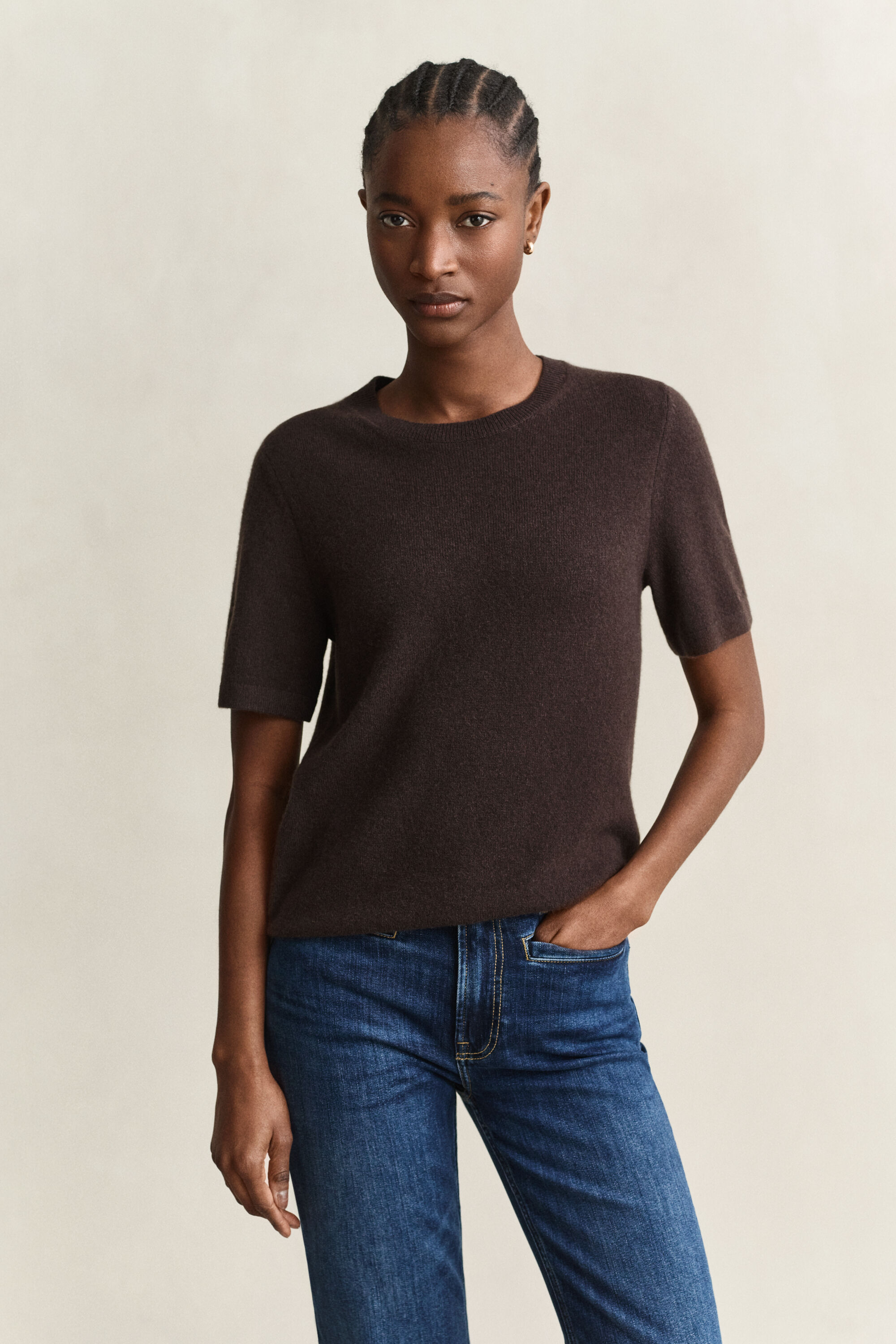 Kortærmet sweater i kashmir