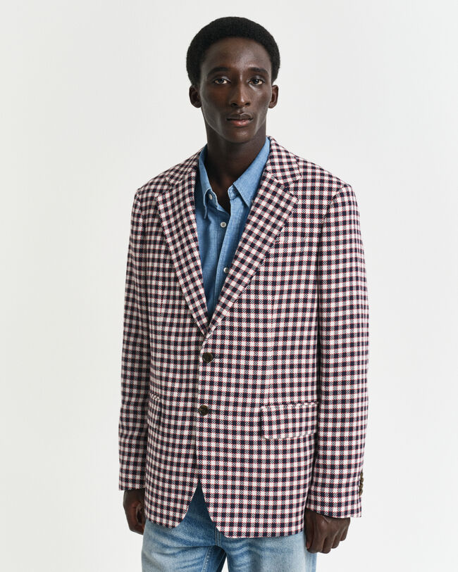 Regular fit ternet blazer i bomuldsblanding