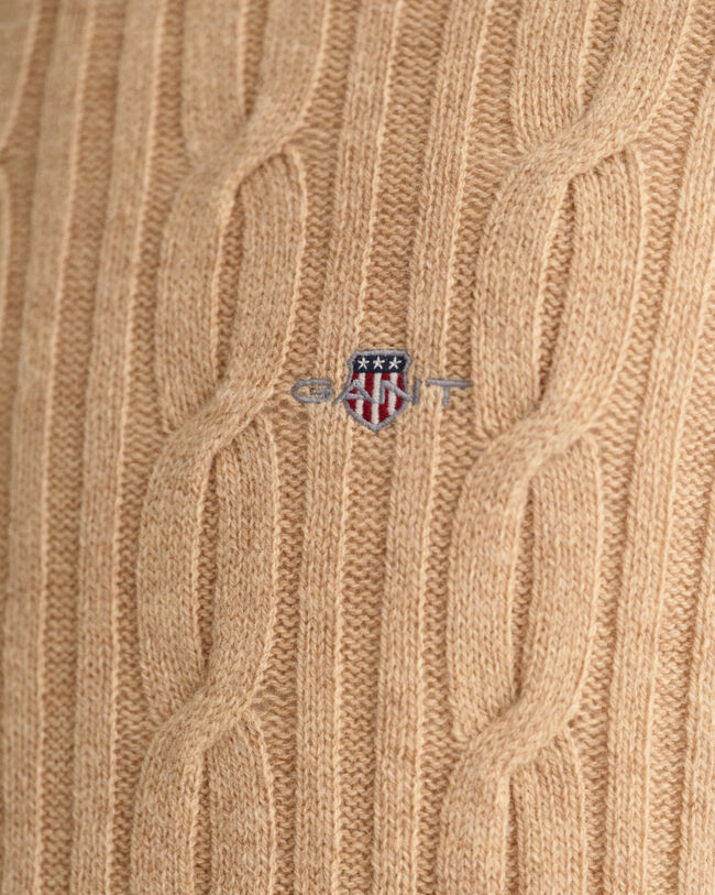 Crewneck sweater af lammeuld med kabelstrik