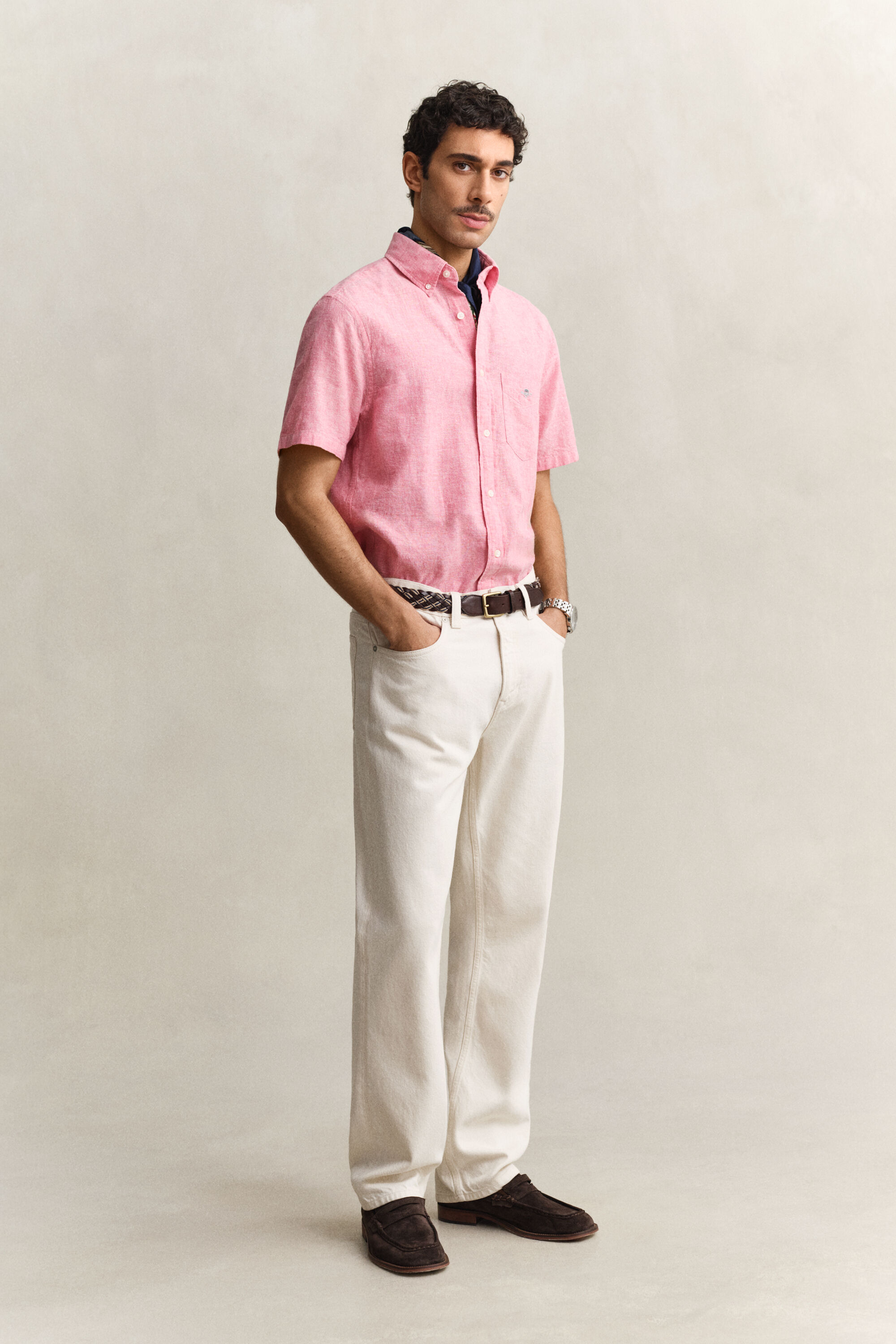 Kortærmet skjorte af hørblanding