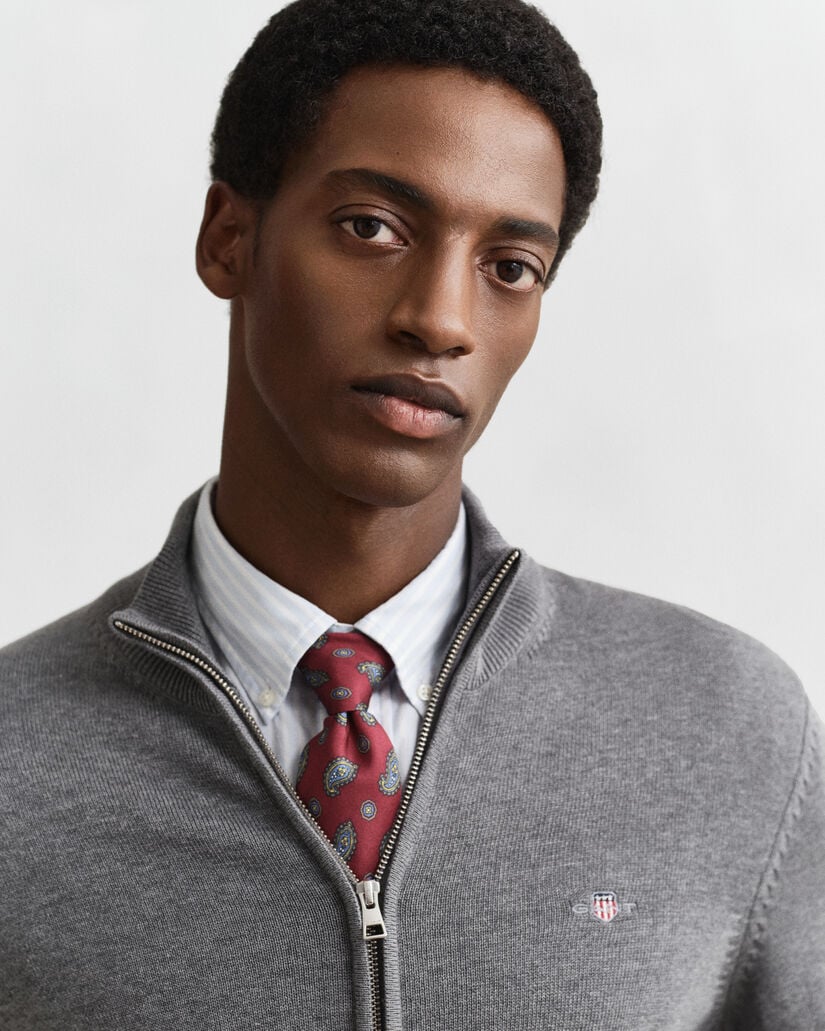 Afslappet cardigan i bomuld med lynlås