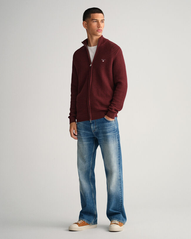 Texture bomuldssweater med hel lynlås