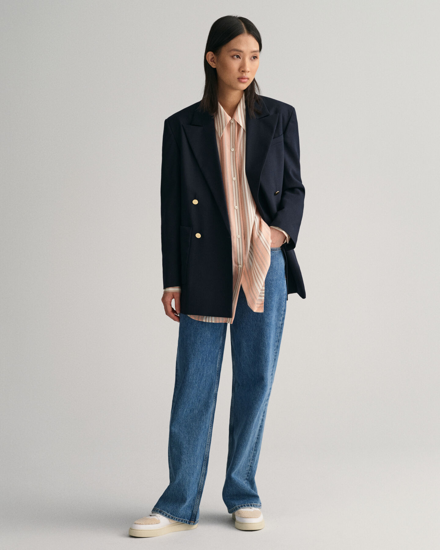 Oversize silkeskjorte med striber