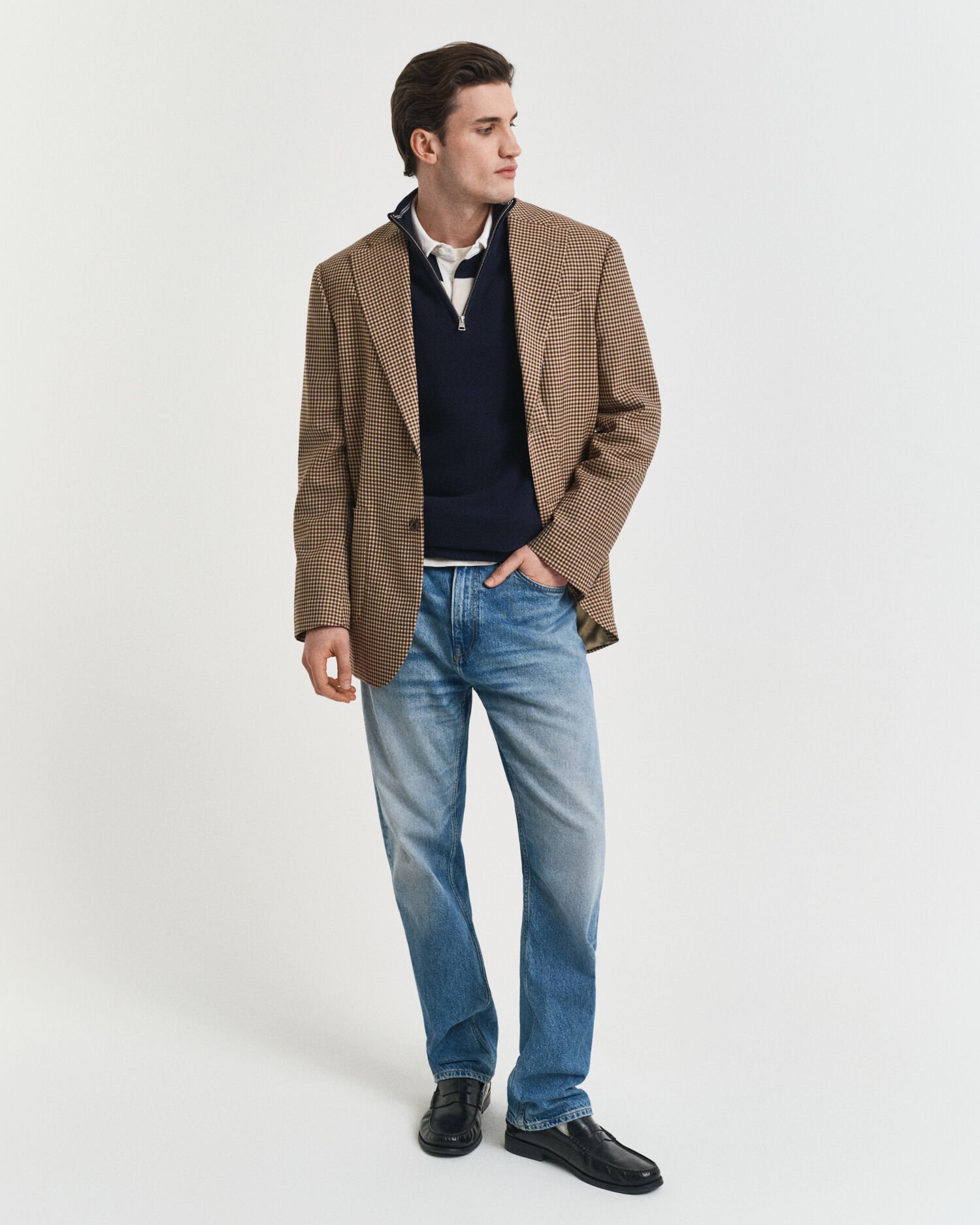 Bomuldspiqué sweater med halv lynlås