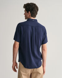 Regular fit Textured skjorte af bomuld og h&oslash;r med korte &aelig;rmer