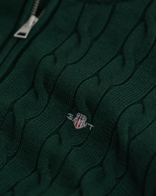 Teens kabelstrikket sweater af bomuld med halv lynlås