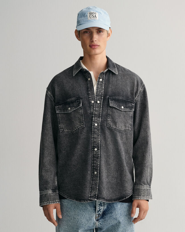 Oversized tung vasket denim-skjorte