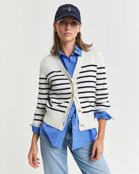 Stribet cardigan af bomuld