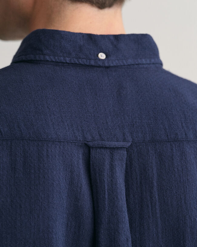 Regular fit Textured skjorte af bomuld og h&oslash;r med korte &aelig;rmer