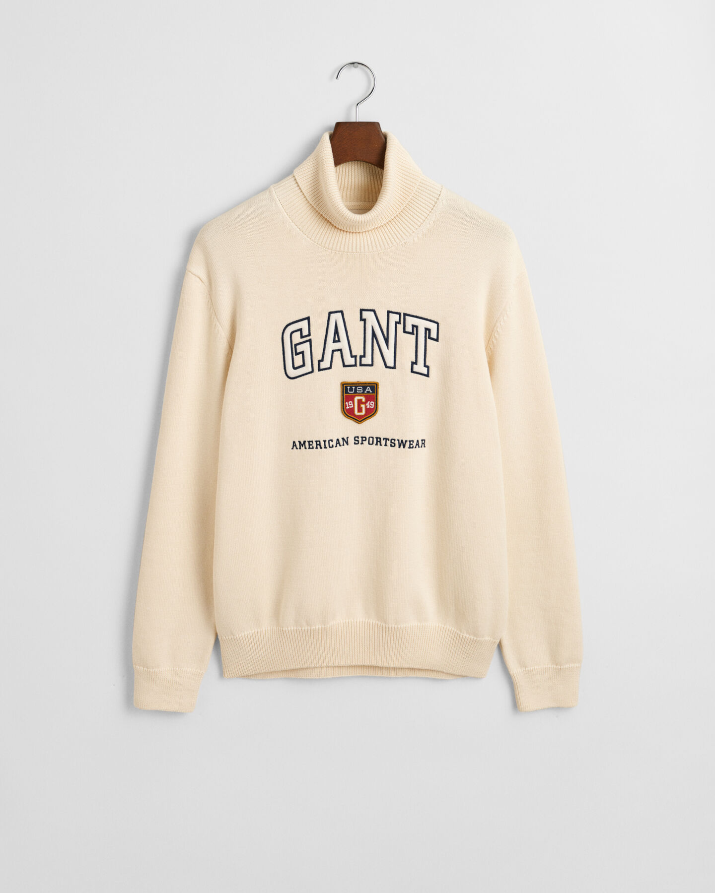 Sweater med GANT-grafik og rullekrave