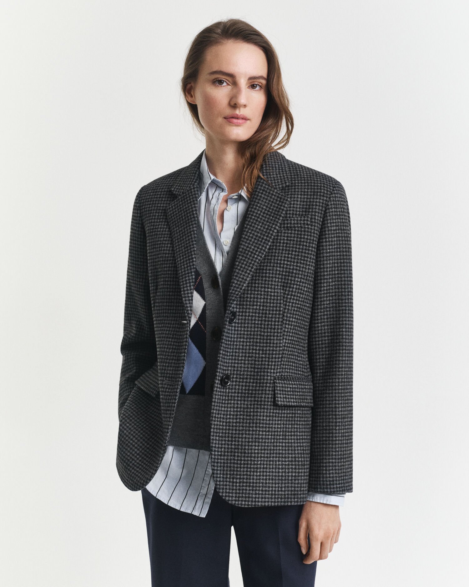 Regular fit houndstooth blazer i uld