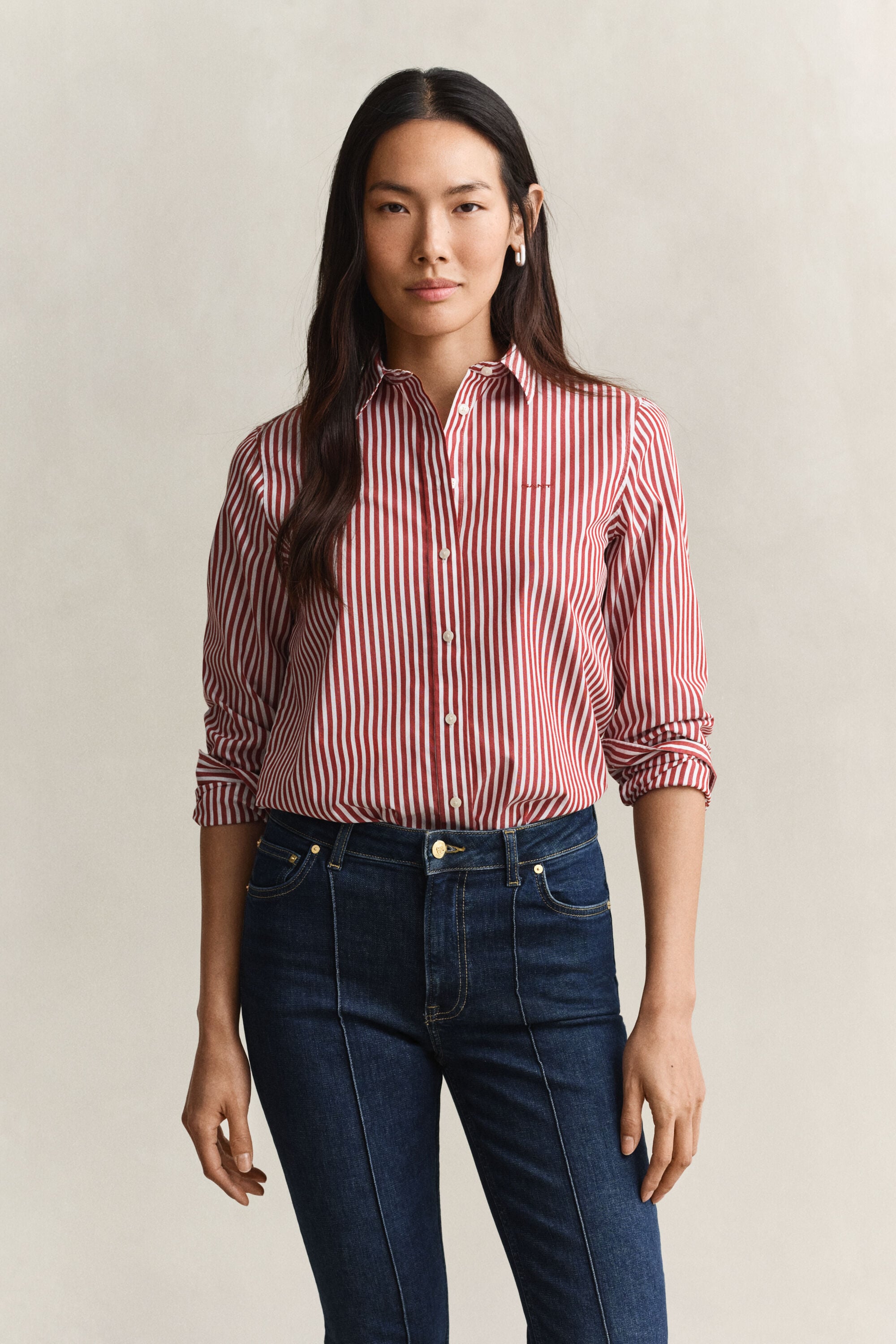 Regular fit stribet klassisk poplin-skjorte