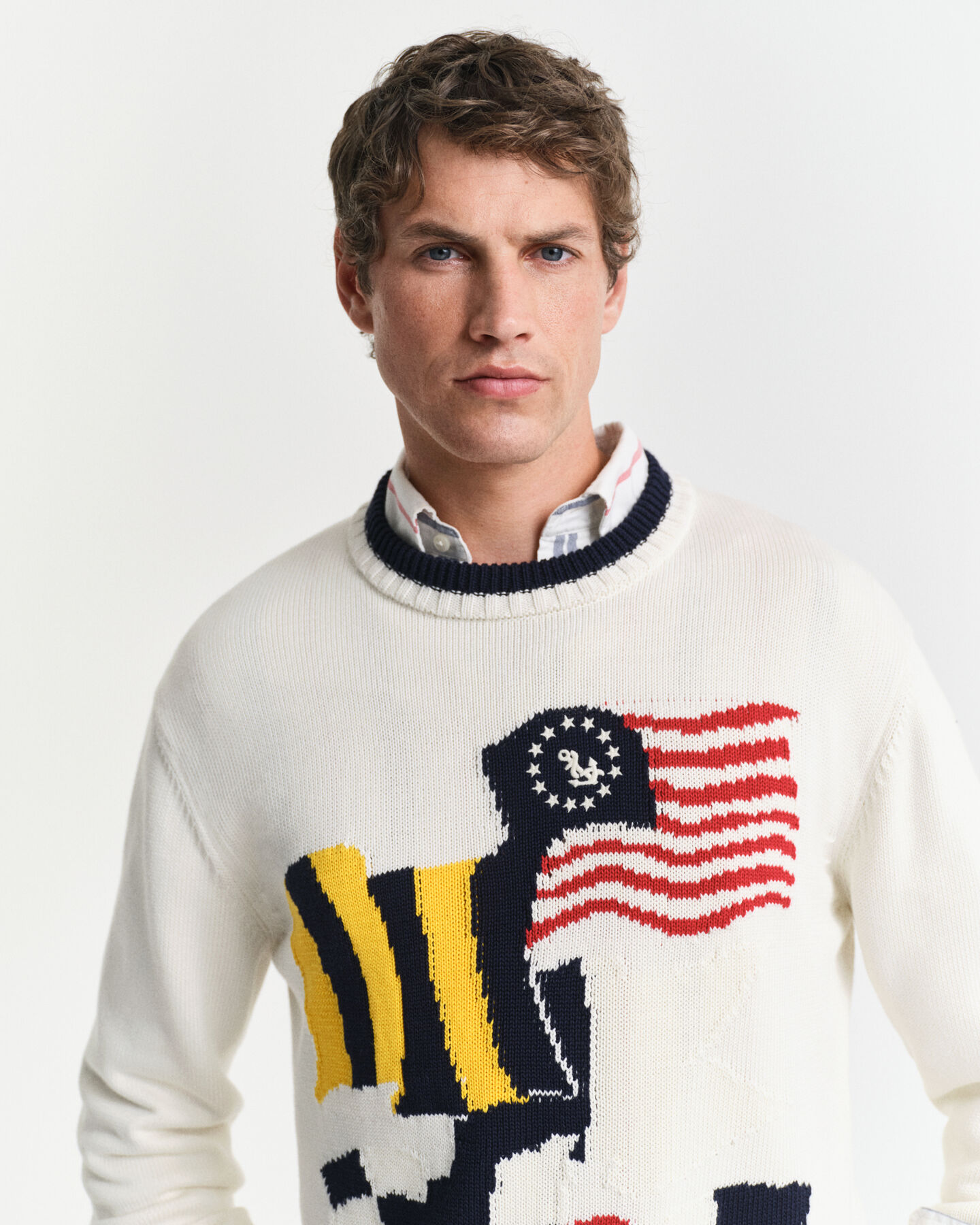 Flag intarsia crewneck sweater i bomuld