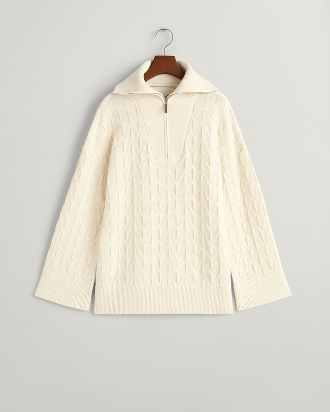 Sildebensmønstret sweater med halv lynlås