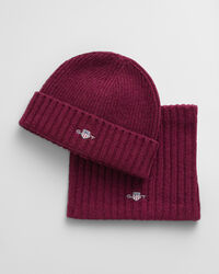 Kids gaves&aelig;t med beanie og h&aring;rb&aring;nd i uld