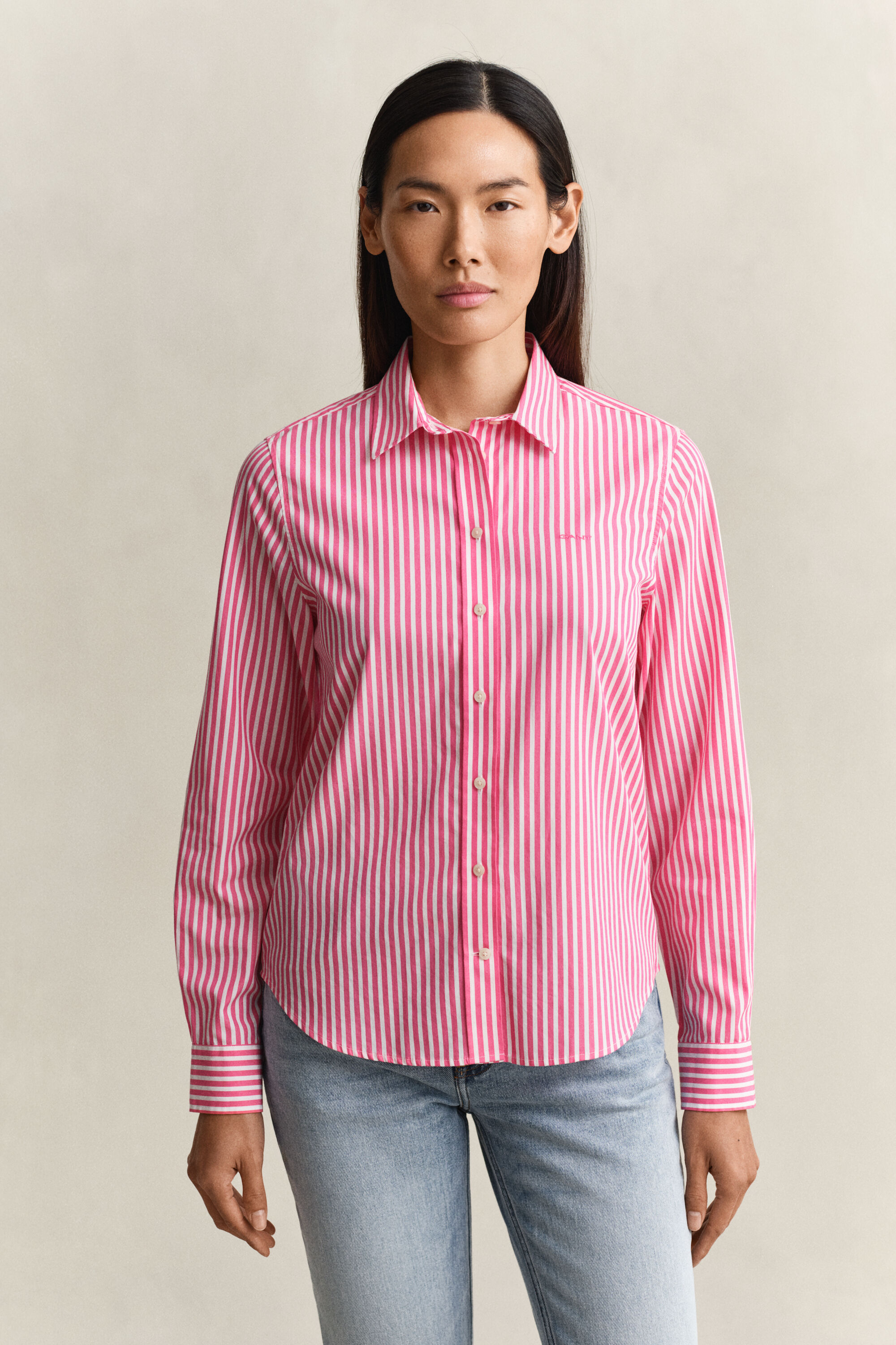Regular fit stribet klassisk poplin-skjorte
