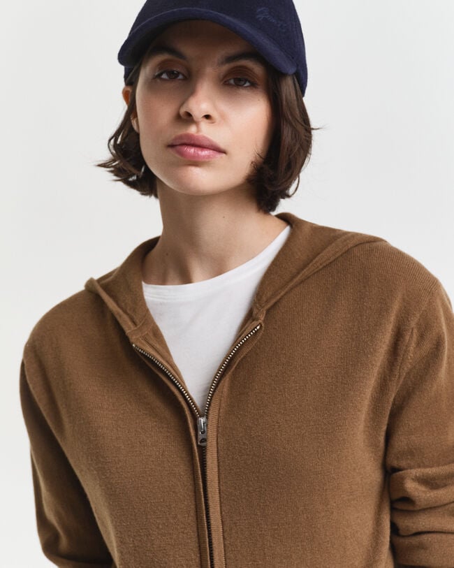 Hættetrøje af ekstra fin lammeuld med lynlås