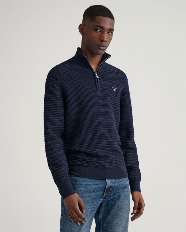 Texture bomuldssweater med halv lynlås