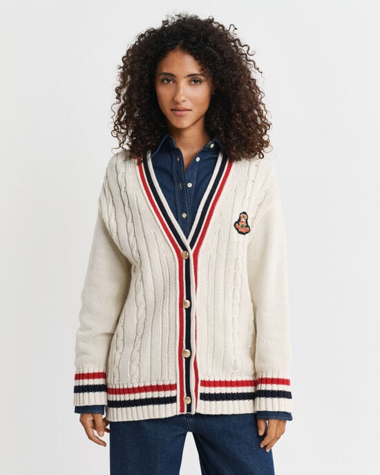 Gant Varsity kabelstrikket cardigan med V-hals