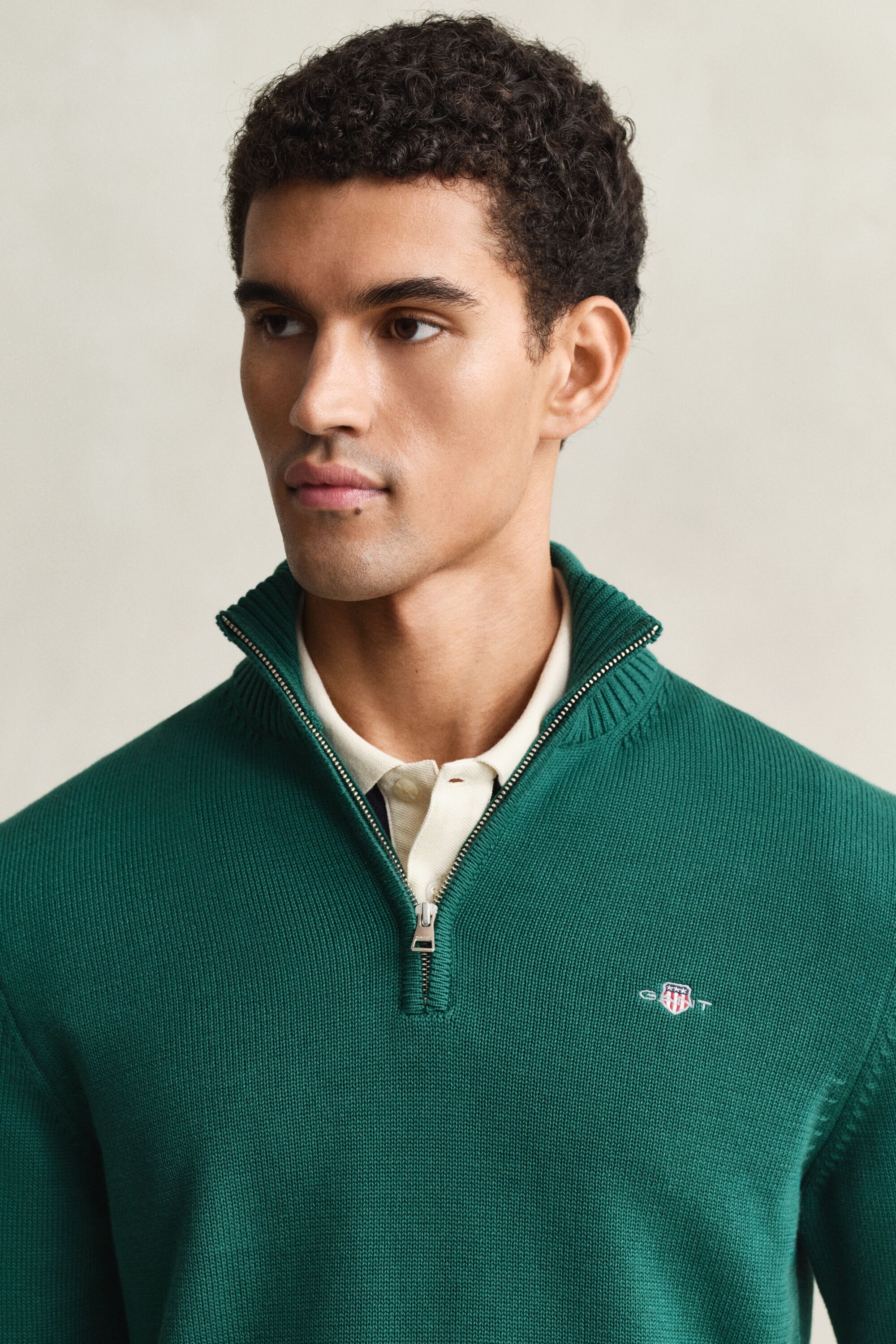 Afslappet sweater i bomuld med halv lynlås