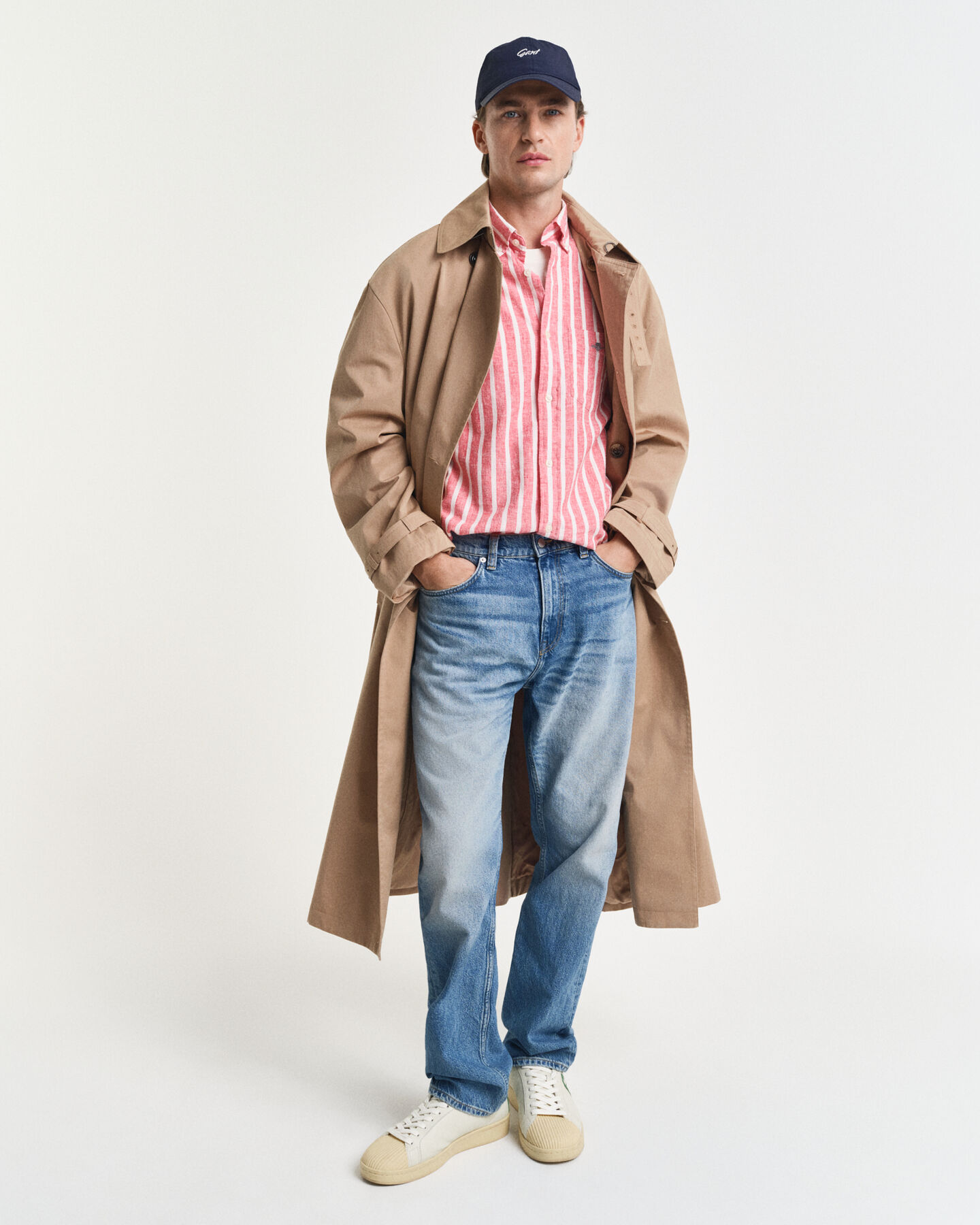 Regular fit stribet skjorte af bomuldsh&oslash;r