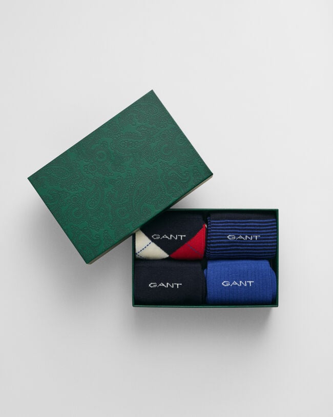 4-Pack Argyle stribede ensfarvede sokker i gave&aelig;ske