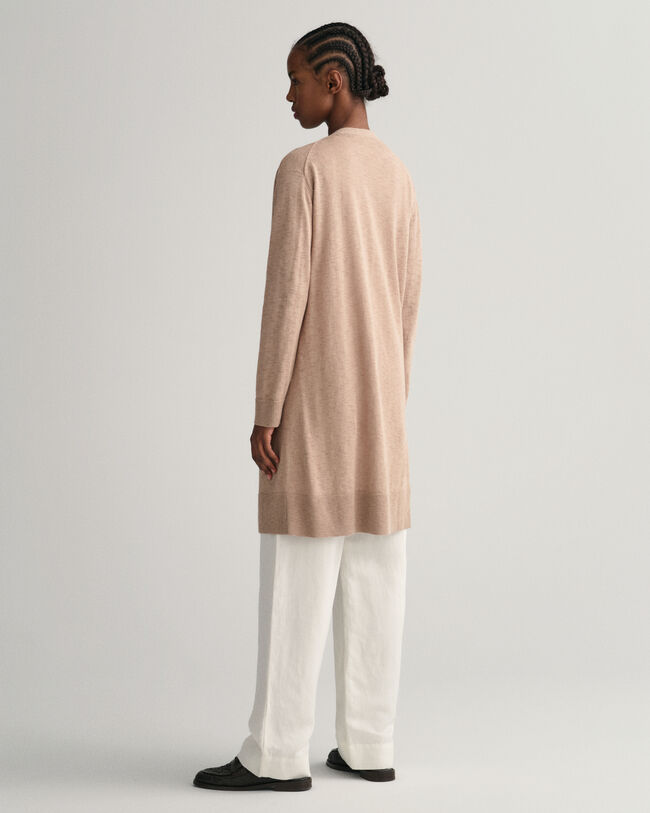 Lang cardigan i hørblanding med V-hals