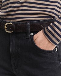 Let stribet top i bomuld med rullekrave