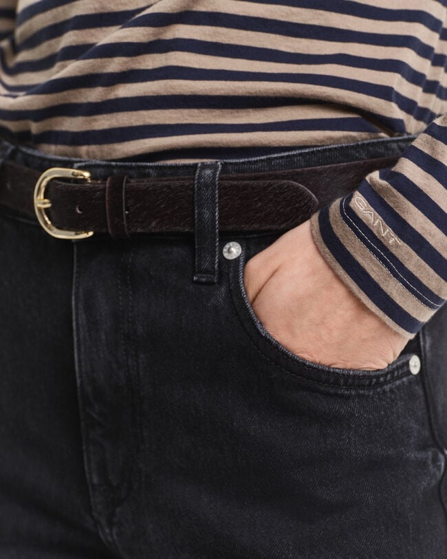 Let stribet top i bomuld med rullekrave