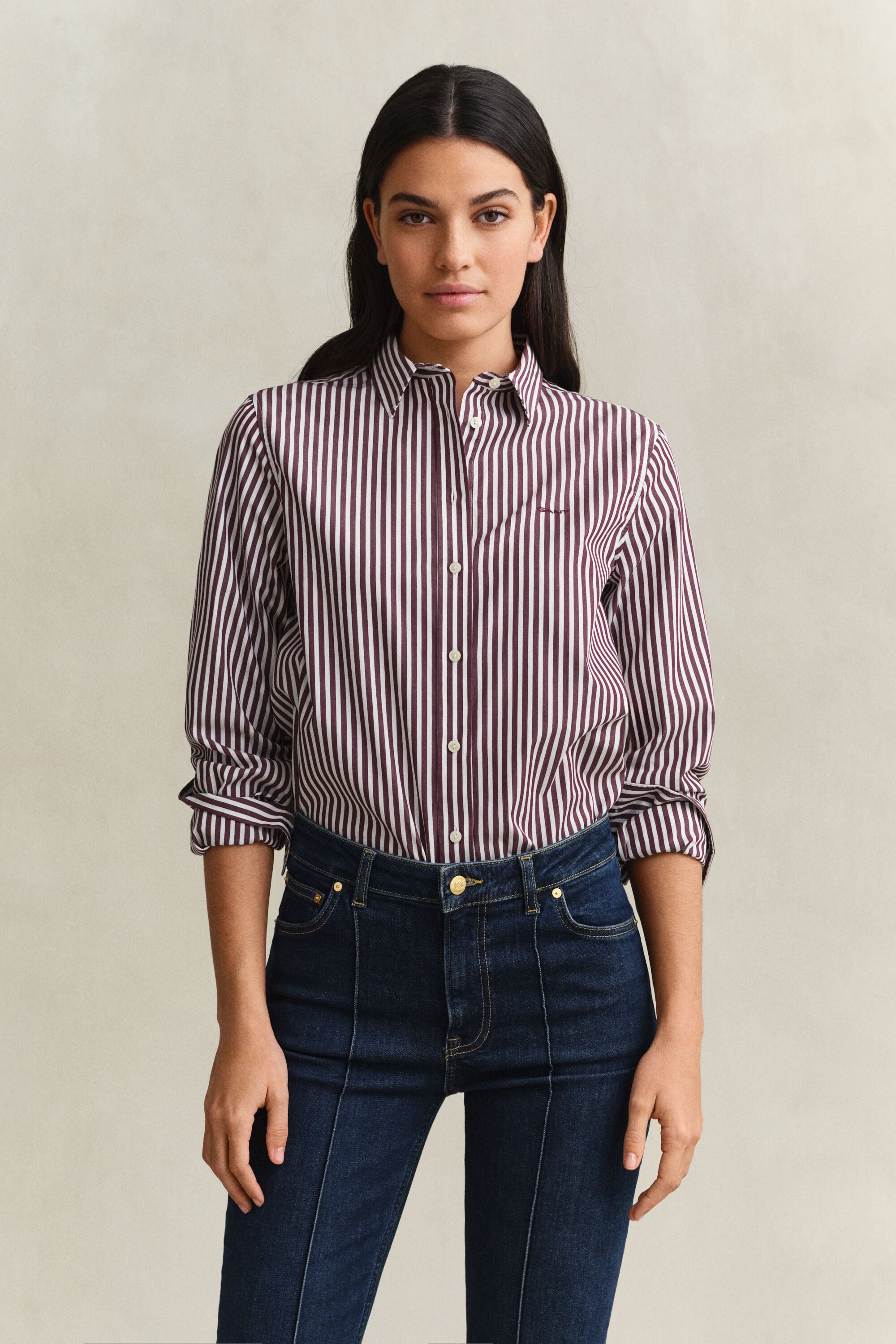 Regular fit stribet klassisk poplin-skjorte