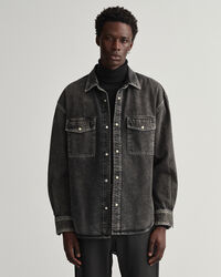 Oversized tungt vasket denim-skjorte