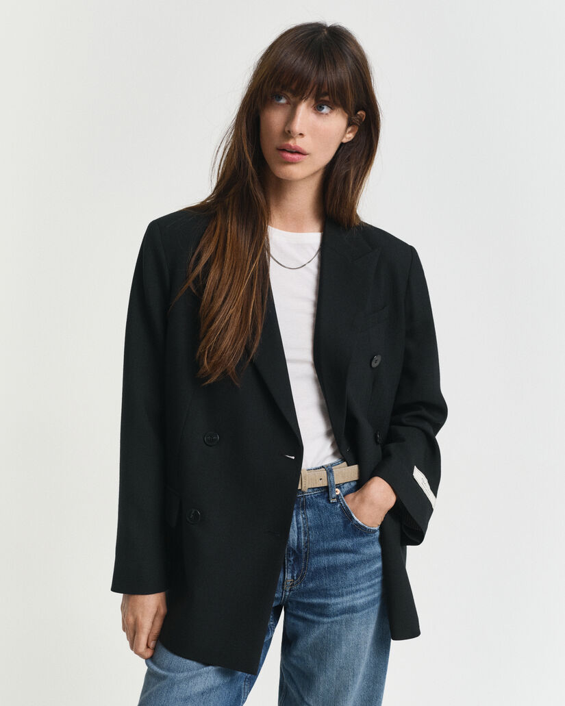 Relaxed fit dobbeltradet hopsack blazer i uldblanding