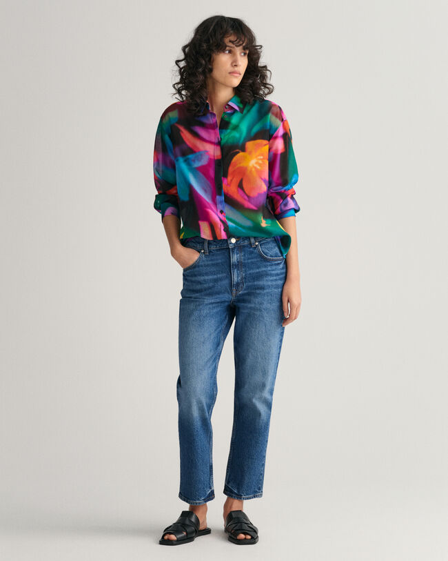 Relaxed fit bomuldssilkeskjorte med blomstertryk