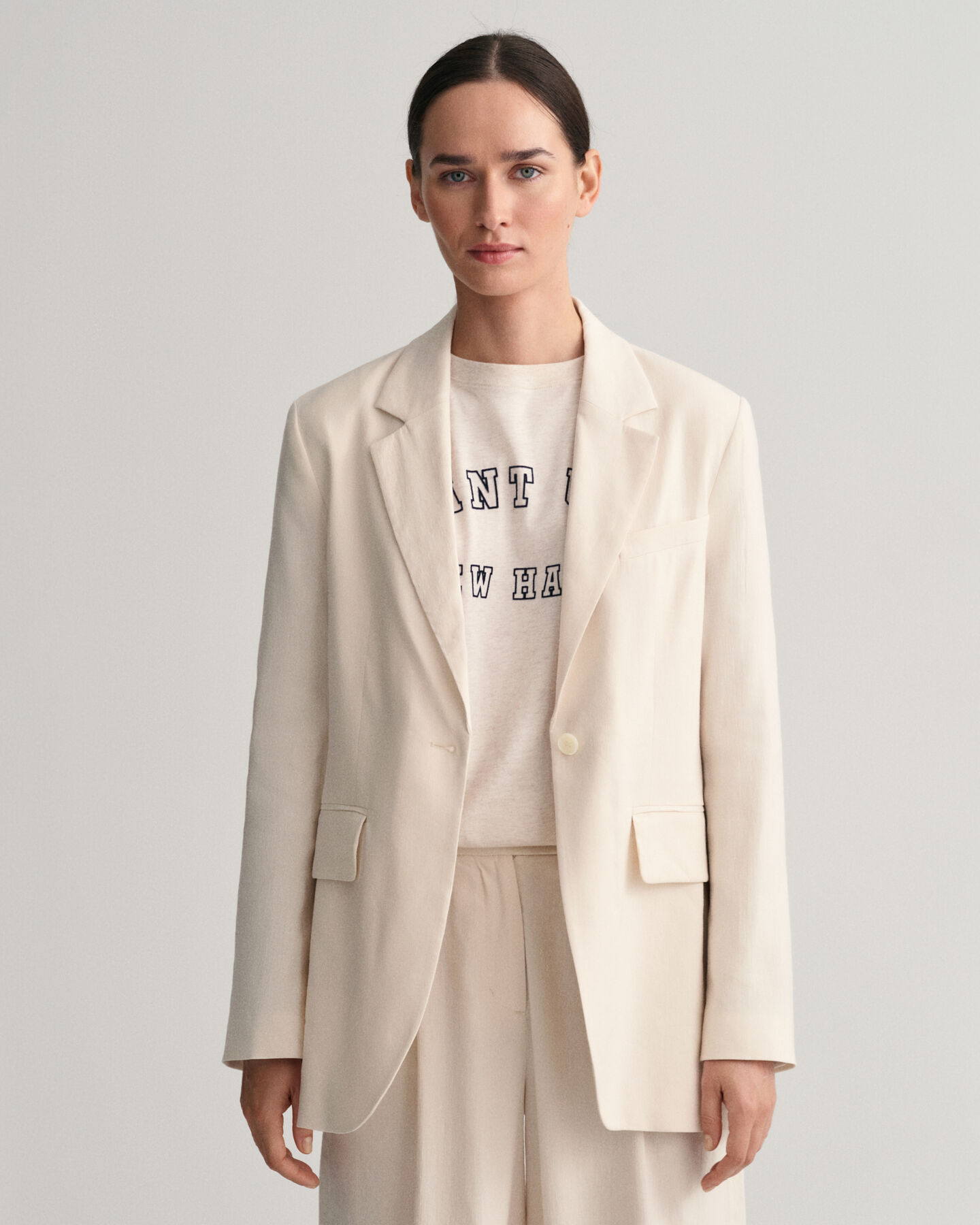 Regular fit hørblazer med stræk