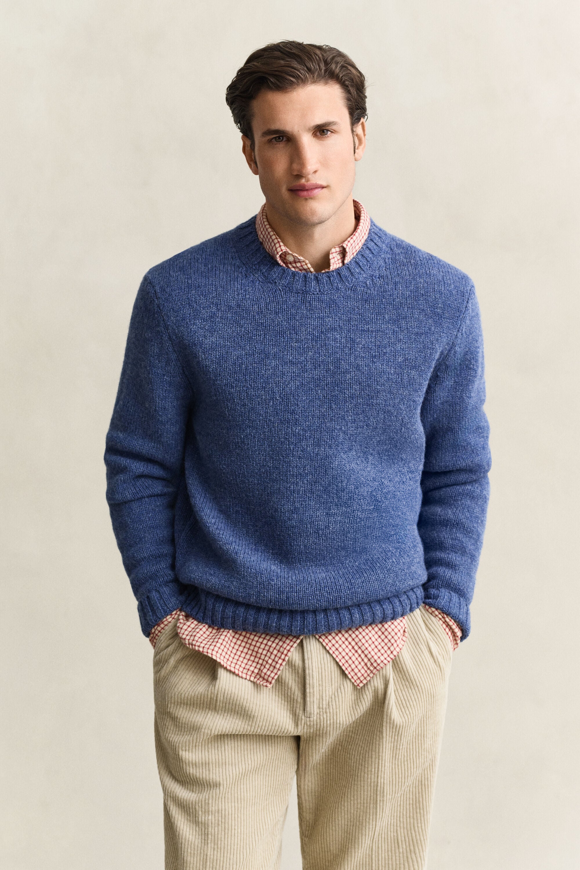 Crewneck sweater af børstet uld