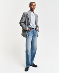 Regular fit skjorte med striber og flæsedetaljer