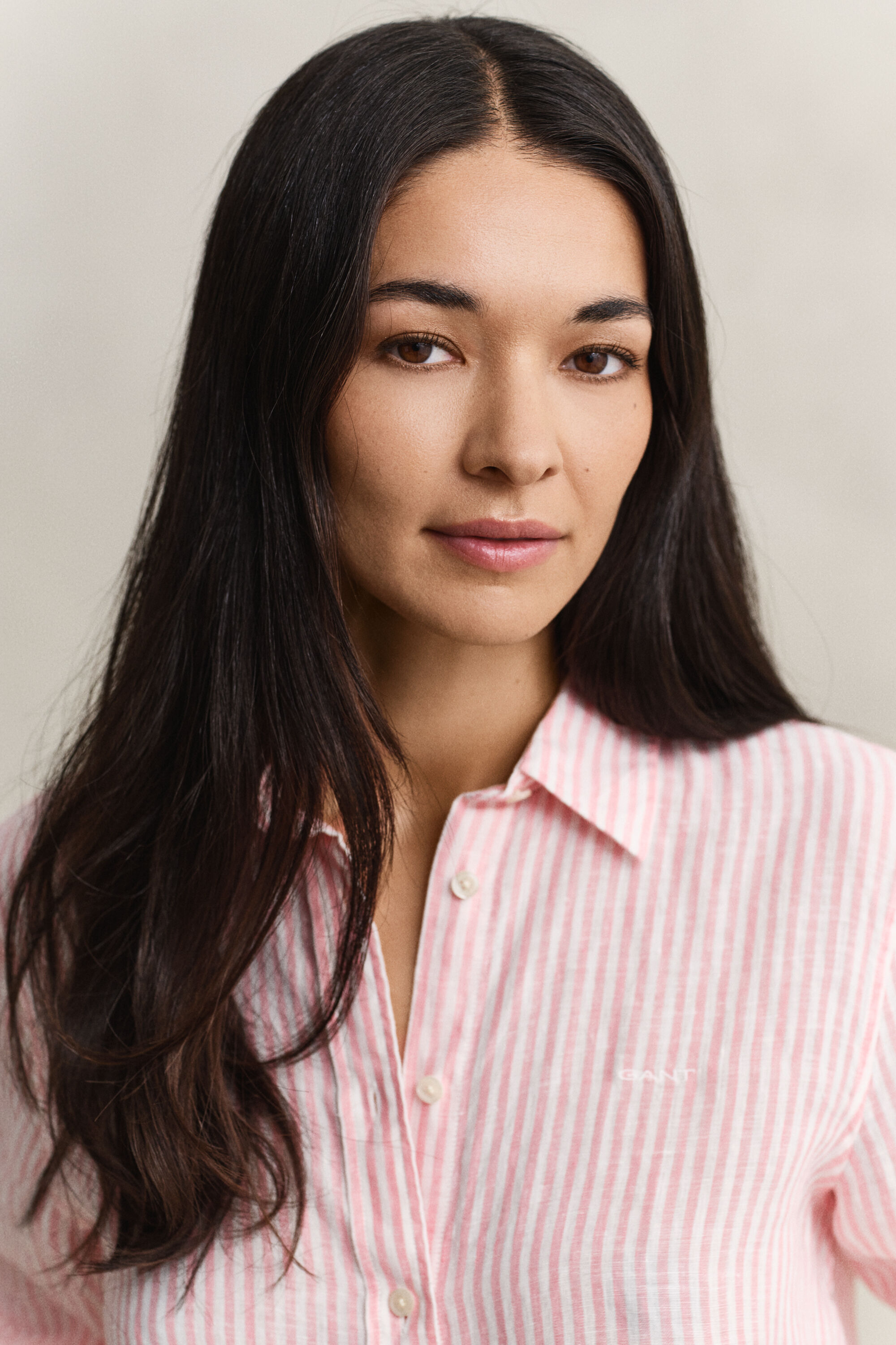 Regular fit stribet skjorte af hør