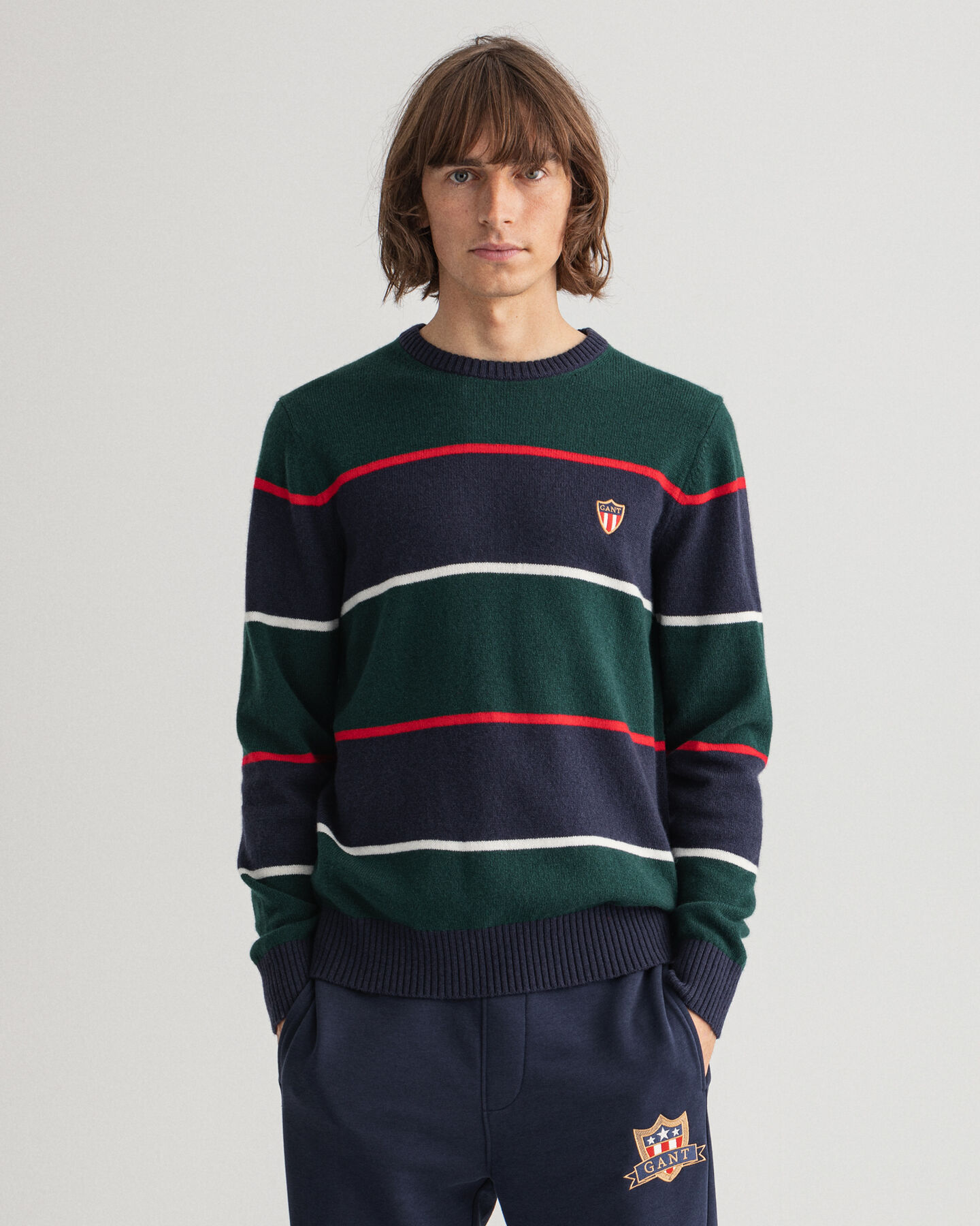 Banner Shield stribet sweater med crewneck