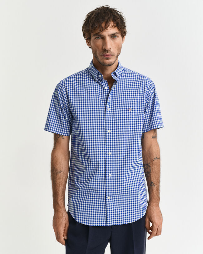 Regular fit klassisk gingham poplin-skjorte med korte ærmer