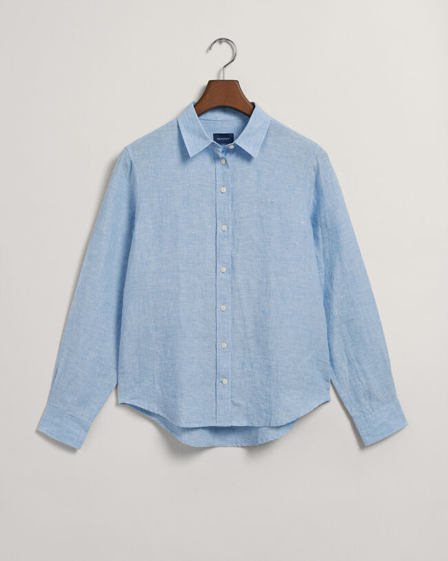Regular fit skjorte af hør-chambray