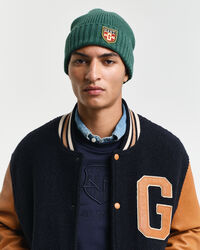 Uldbeanie med mærke