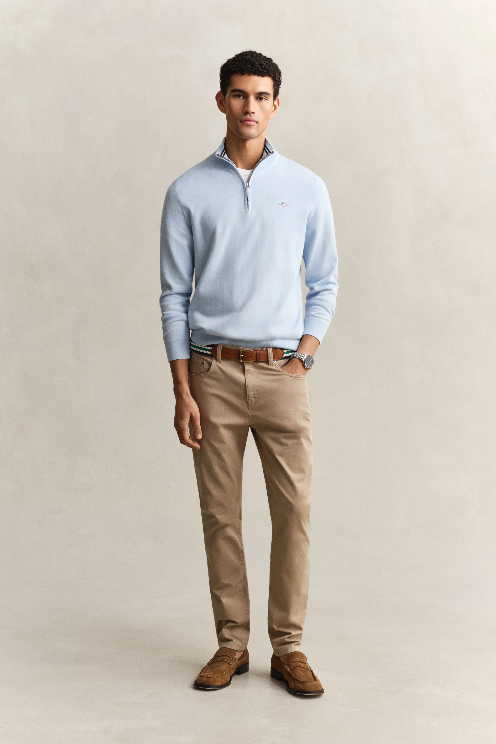 Klassiske sweater i bomuld med halv lynlås