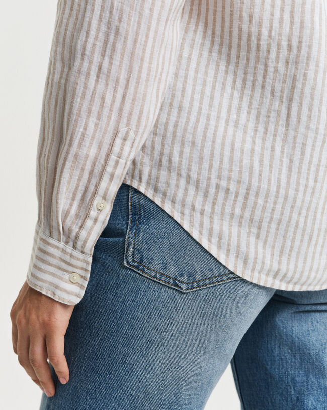 Regular fit stribet skjorte af hør