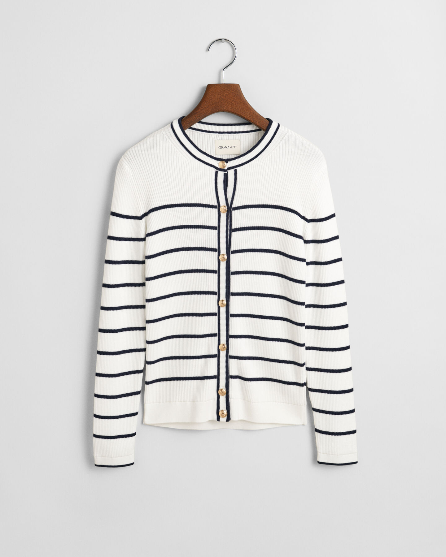 Ribstrikket bretonstribet cardigan