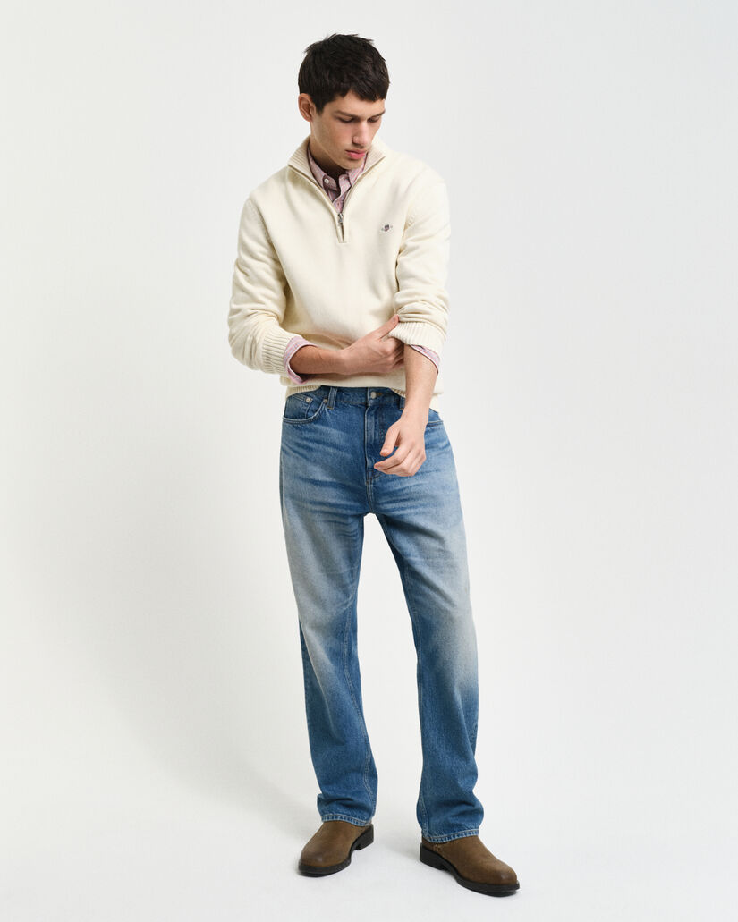 Afslappet sweater i bomuld med halv lynlås