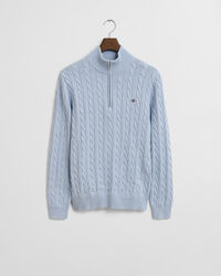 Kabelstrikket sweater af bomuld med halv lynlås