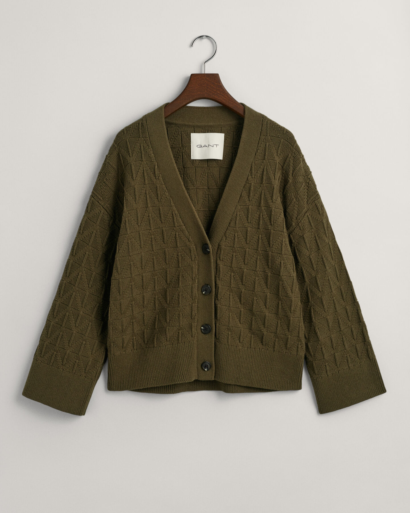 Sildebensm&oslash;nstret cardigan med V-hals