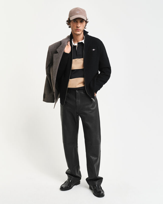 Tekstureret cardigan af bomuld med lynlås